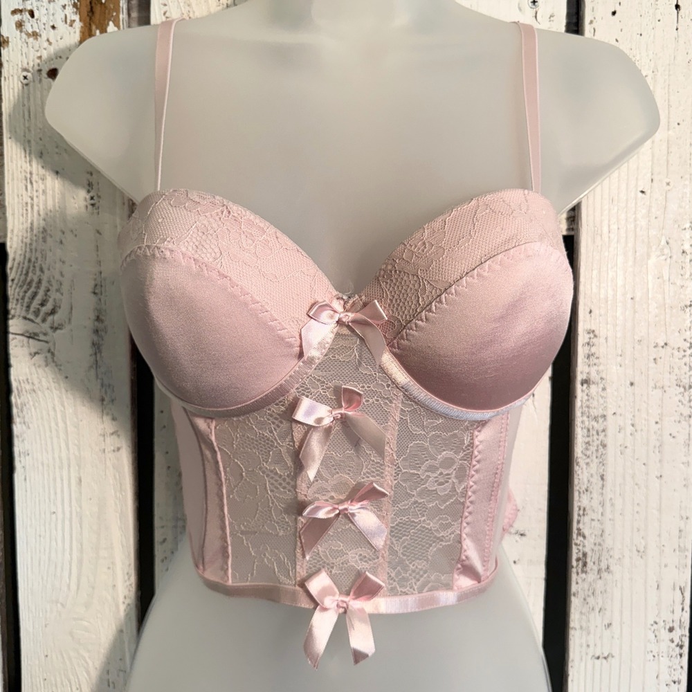 Spencer's Pink Lace Corset Bustier Top M Padded Coquette Feminine Flirty Costume